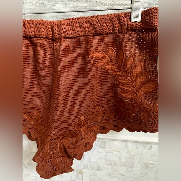 NWT new by Anthropologie mesh lace shorts swim coverup small rust cedar tan - Picture 9 of 17